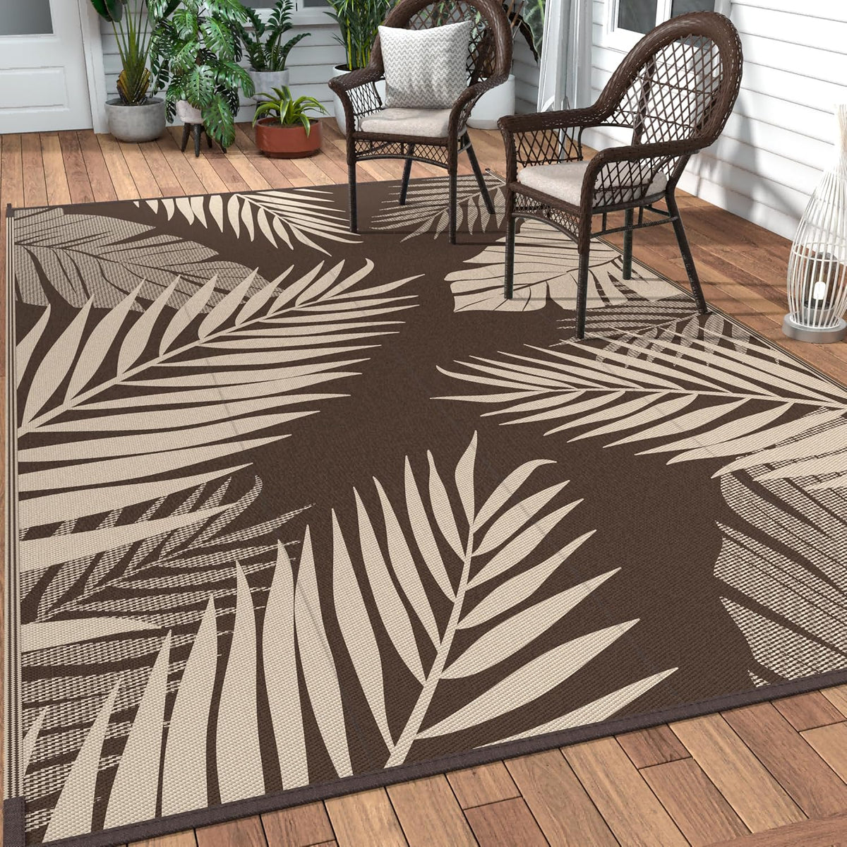 GENIMO Outdoor Rug 10' x 14' Waterproof for Patios Clearance, Reversible Outdoor Plastic Straw