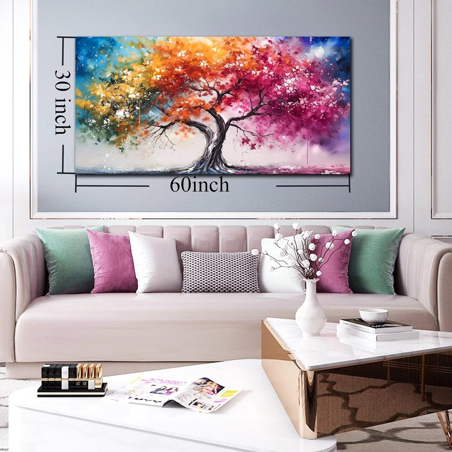Alsingbago Colorful Tree Canvas Wall Art for Living Room Bedroom Home Office Orange and Pink Tree