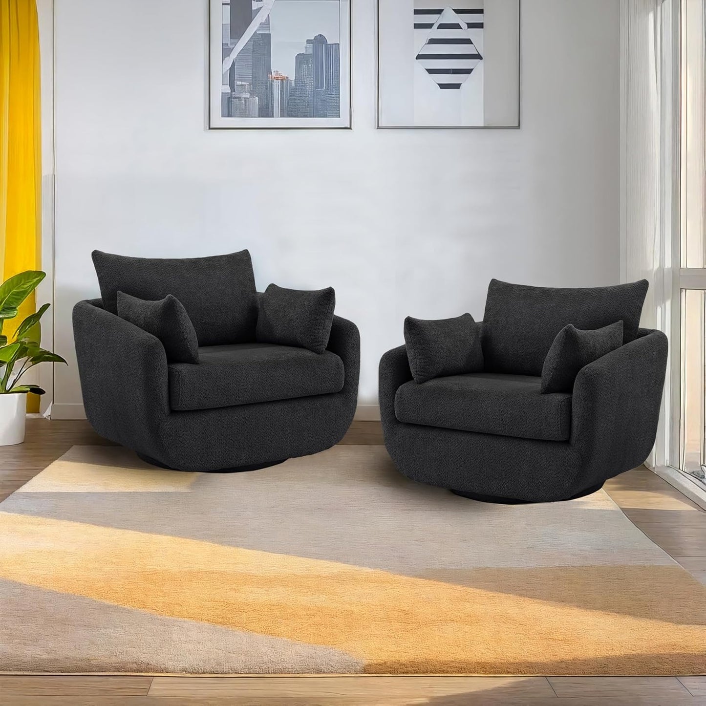 360° Swivel Accent Armchair Set of 2, 39.3" Oversized, Sherpa Boucle Fabric Sofa Chair with