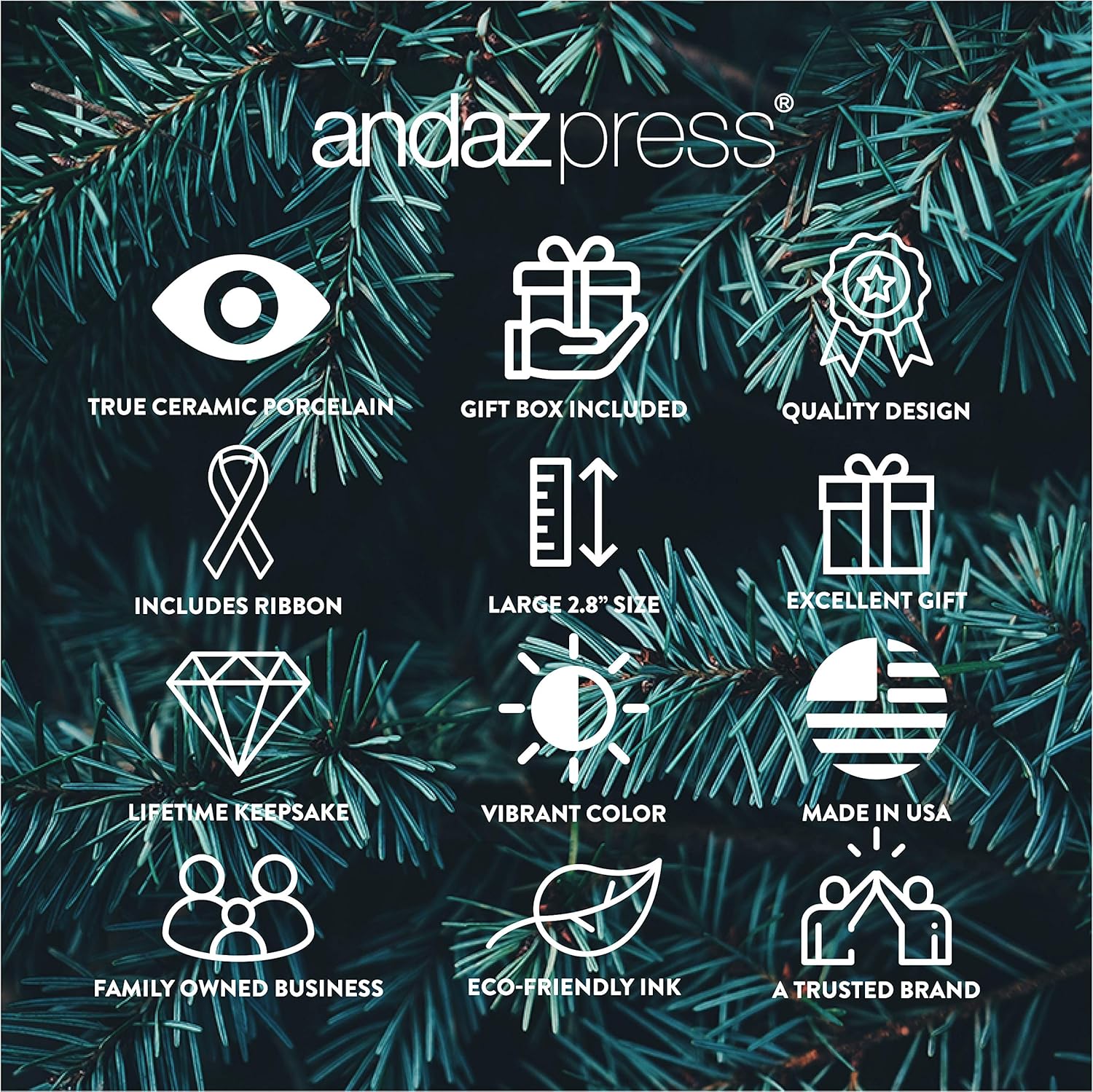 Andaz Press Round Ceramic Porcelain Christmas Tree Ornament Keepsake Gift, Shanghai, Colorful