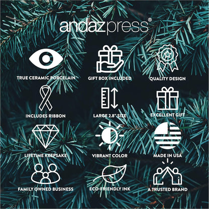 Andaz Press Round Ceramic Porcelain Christmas Tree Ornament Keepsake Gift, Shanghai, Colorful