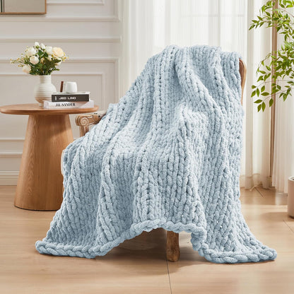 Carriediosa Chunky Knit Throw Blanket 50" X 60", 100% Hand Made Large Chenille Loop Yarn Soft