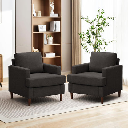 Mid-Century Accent Chair,Modern Linen Fabric Armchair for Living Room,Comfy Upholstered Reading