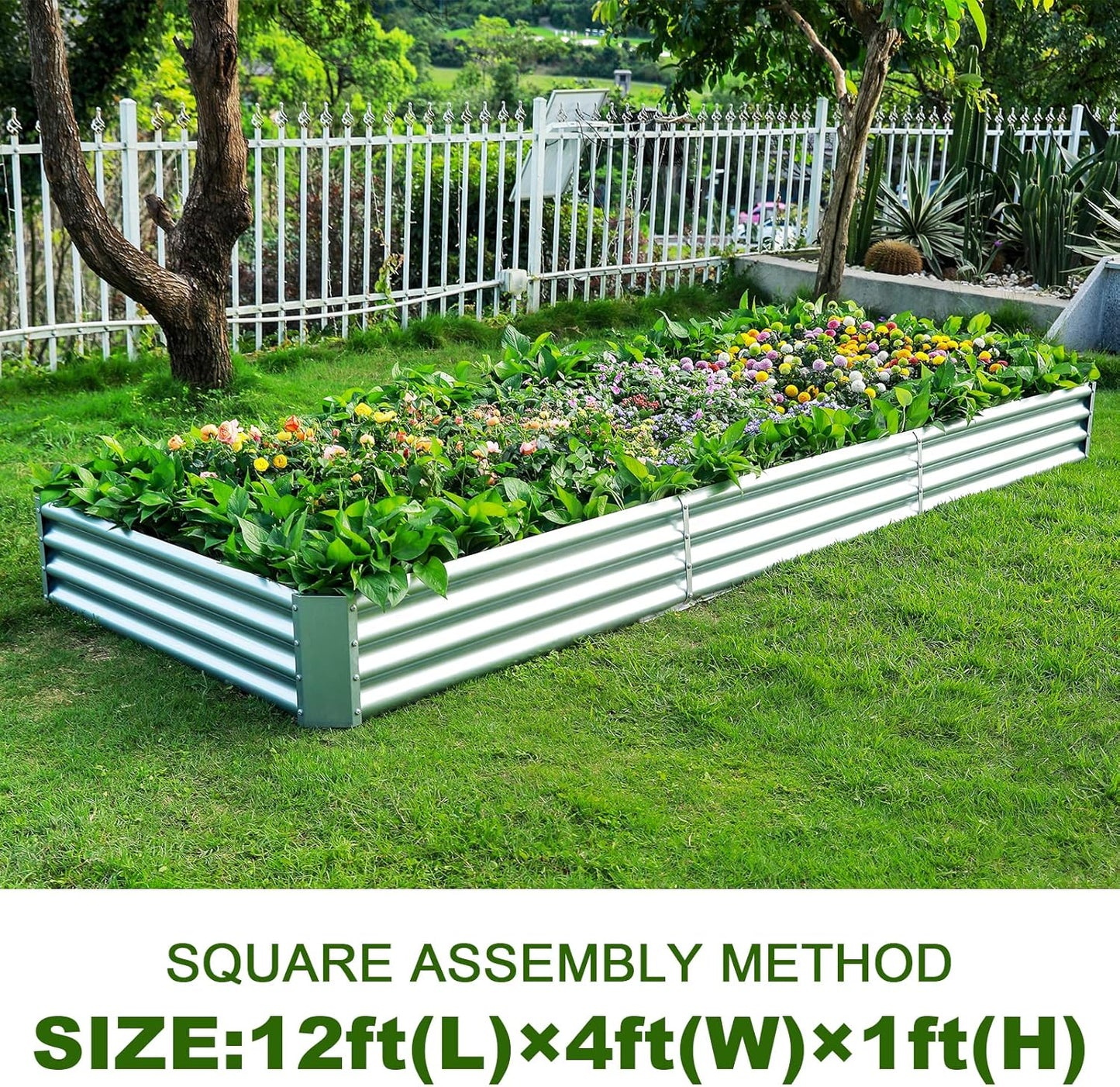 Land Guard 12×4×1ft Galvanized Raised Garden Bed Kit for Vegetables, Galvanized Super Large Metal