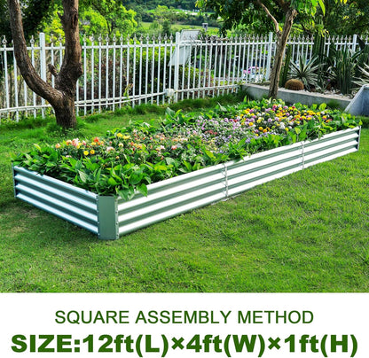 Land Guard 12×4×1ft Galvanized Raised Garden Bed Kit for Vegetables, Galvanized Super Large Metal