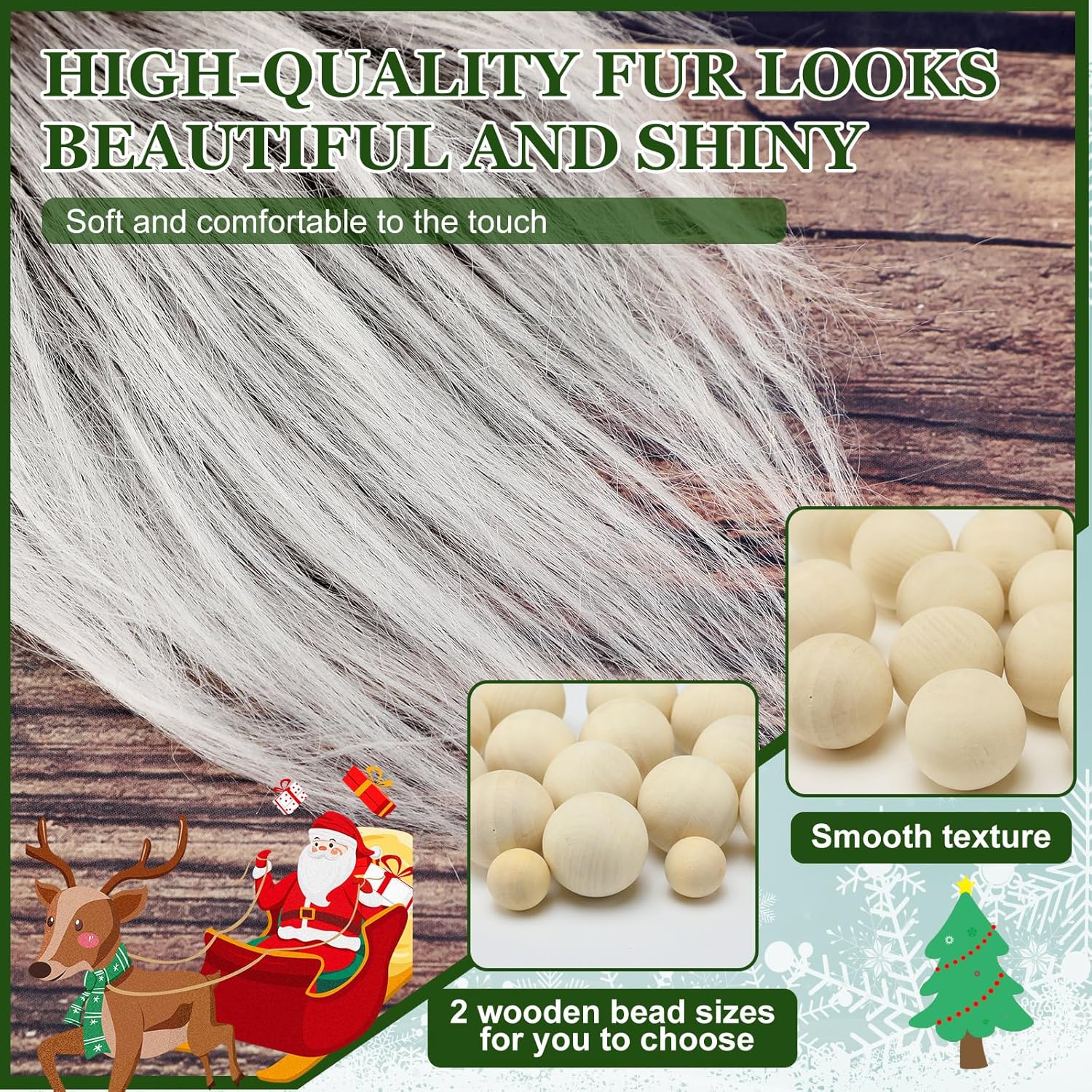 Sosation 60 Pcs Gnomes Beard Sets Faux Fur Pre Cut Gnomes Beard Foam Cone Foam Handmade Wood Balls