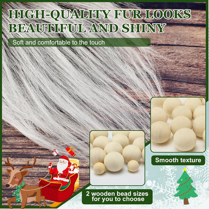 Sosation 60 Pcs Gnomes Beard Sets Faux Fur Pre Cut Gnomes Beard Foam Cone Foam Handmade Wood Balls