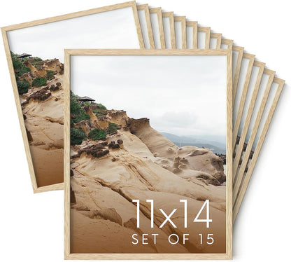 Haus and Hues 11x14 Natural Oak Wood Picture Frames Set of 15 - Premium Bulk Picture Frames 11x14