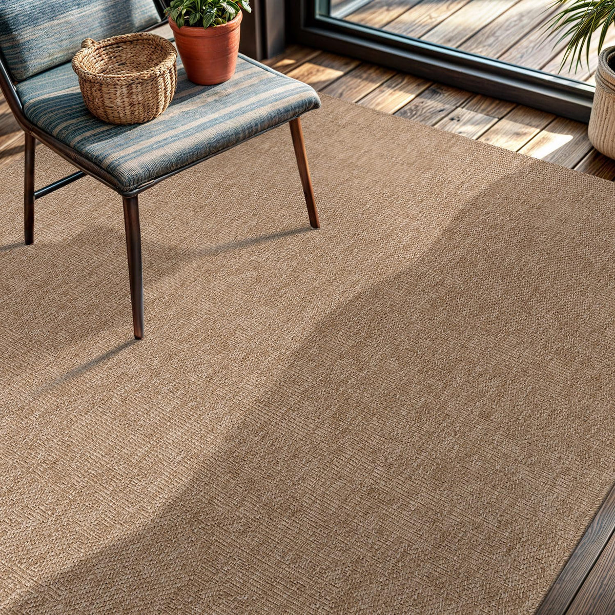 CAMILSON Easy Jute Rug 4x6, Indoor Outdoor Natural Color Fiber Area Rugs for Living Room Patio and