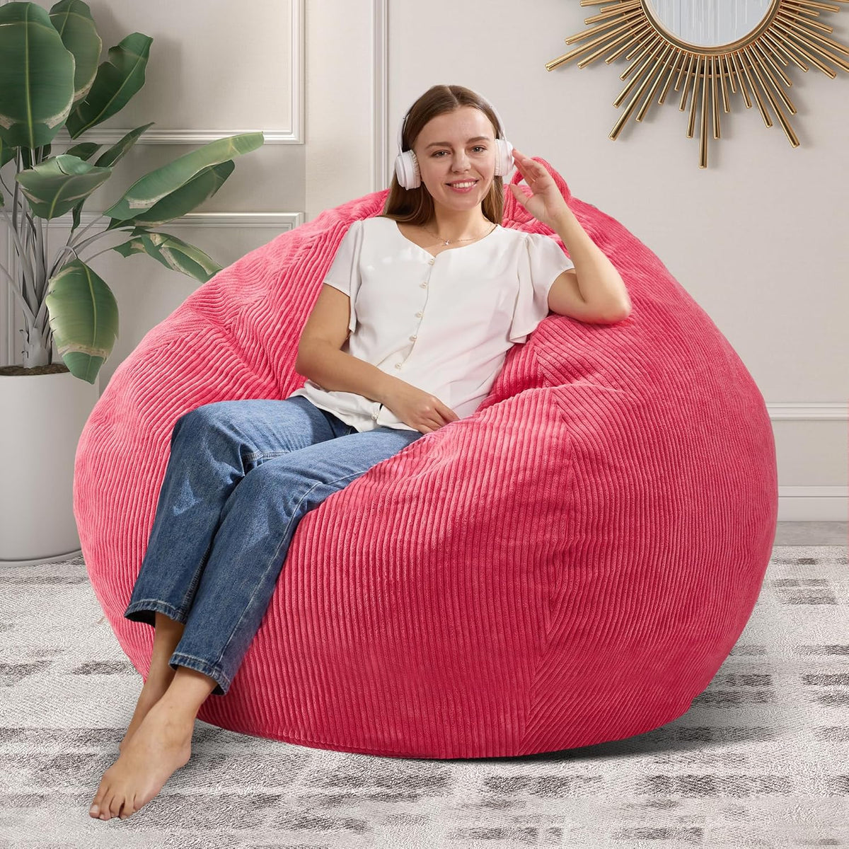 3.5FT Bean Bag Chairs Teardrop Bean Bag Chair for Adults Beanbag Chair with Memory Foam Filled