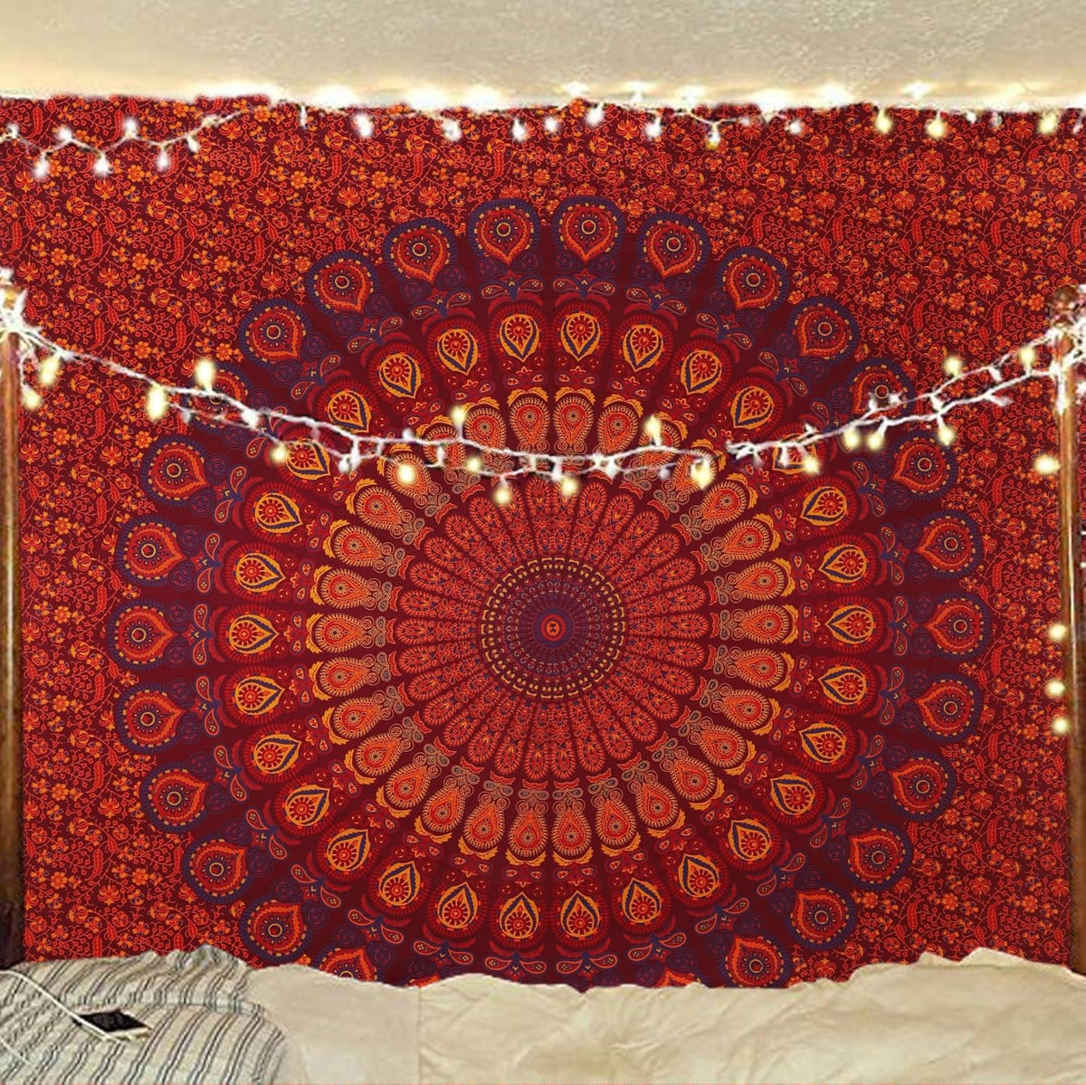 Bless International Handmade Indian hippie Bohemian Psychedelic Peacock Mandala Wall hanging