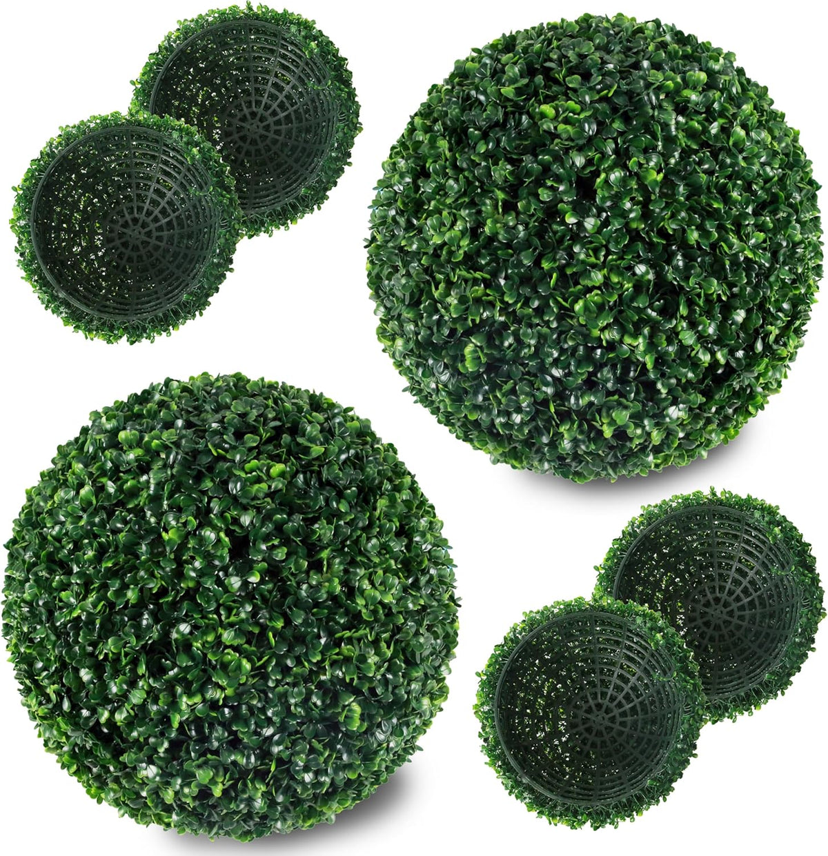 Ogrmar 2 PCS 17.7 inch 2 Layers Artificial Plant Topiary Ball Faux Boxwood Decorative Balls for