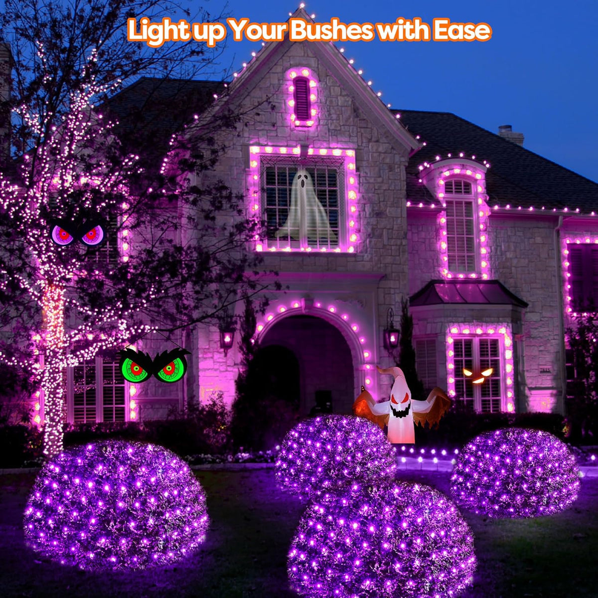 WBao Solar Halloween Lights Outdoor, 200LED 8.4ft x 5.2ft Halloween Net Lights with Remote, 8