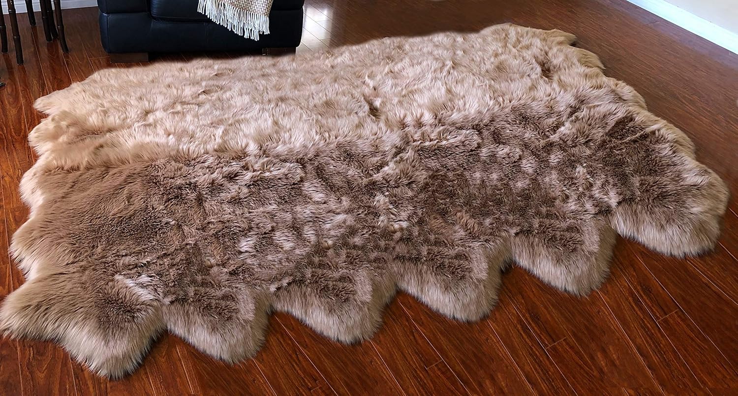 LAMBZY Faux Sheepskin Hypoallergenic Free Shape Silky Shag Rug, Luxury Shaggy Plush Carpet for