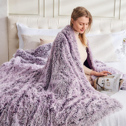 GONAAP Fuzzy Faux Fur Throw Blanket Frosty Purple Super Soft Cozy Plush Fuzzy Shaggy Blanket for