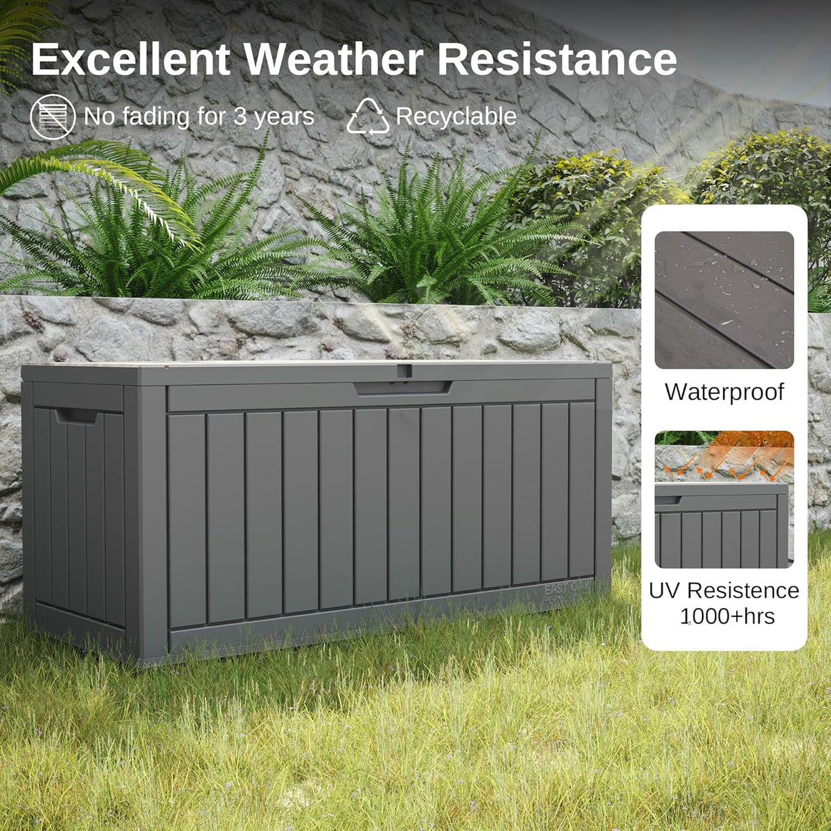EAST OAK Outdoor Storage Box, 90 Gallon Deck Box, Waterproof Resin Storage Bin for Patio Cushions