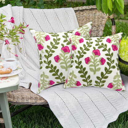 Alysheer Summer Decorative Throw Pillow Covers 18"x 18" Set of 2, Floral Embroidered Farmhouse Hot