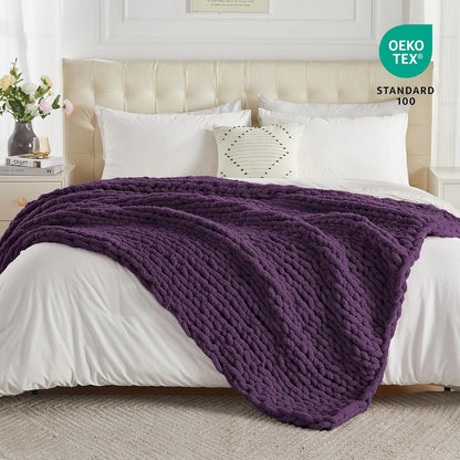 Carriediosa Chunky Knit Throw Blanket 50" X 60", 100% Hand Made Large Chenille Loop Yarn Soft