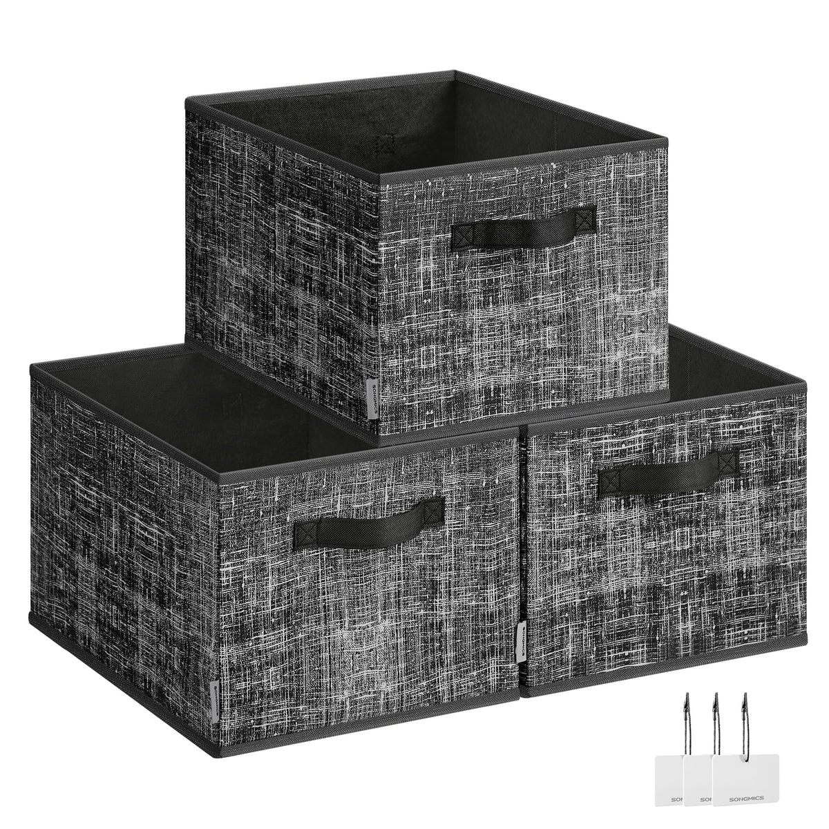 SONGMICS Storage Baskets, Set of 3, Foldable Closet Organizer for Shelves