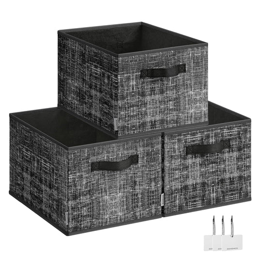 SONGMICS Storage Baskets, Set of 3, Foldable Closet Organizer for Shelves