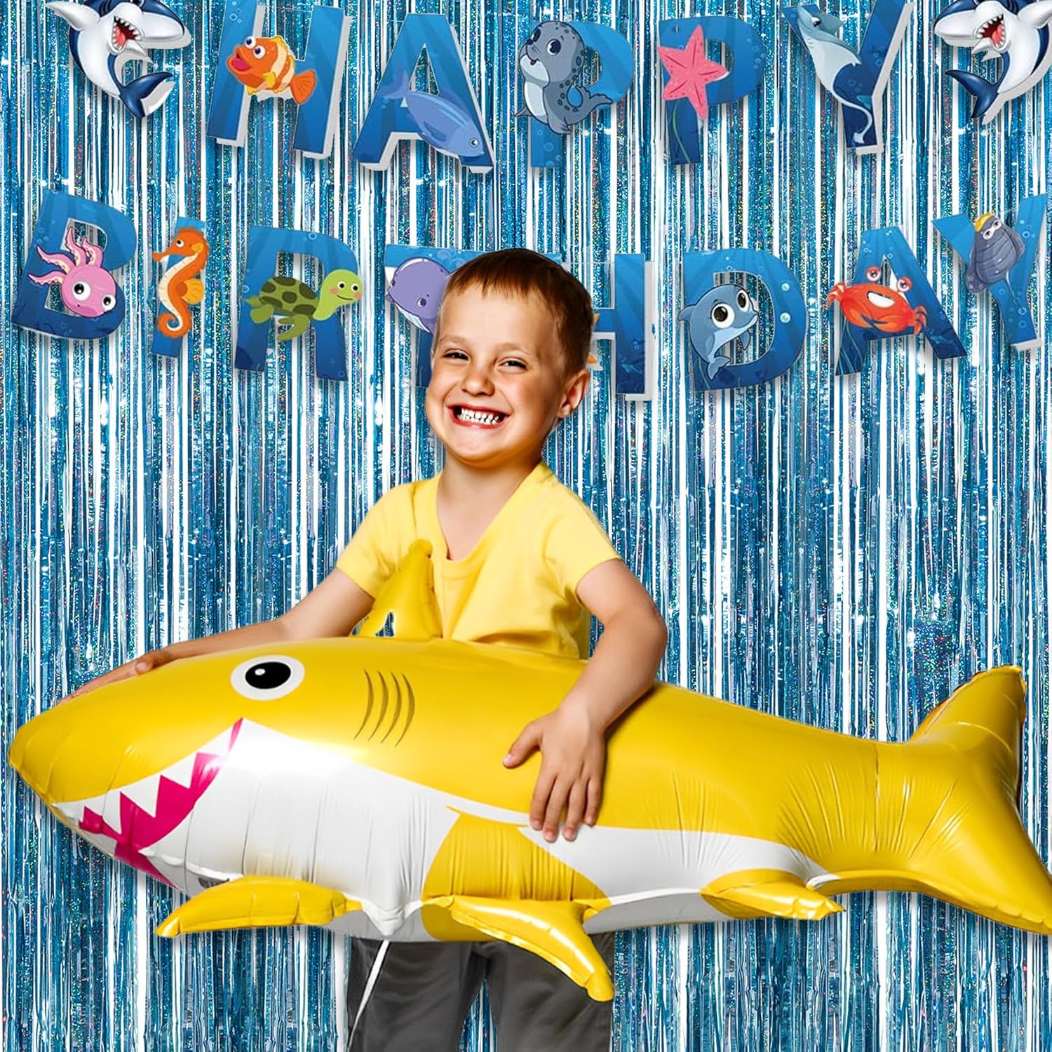 Blue Tinsel Curtain Party Backdrop - GREATRIL Foil Curtain Party Photo Streamers Backdrop for