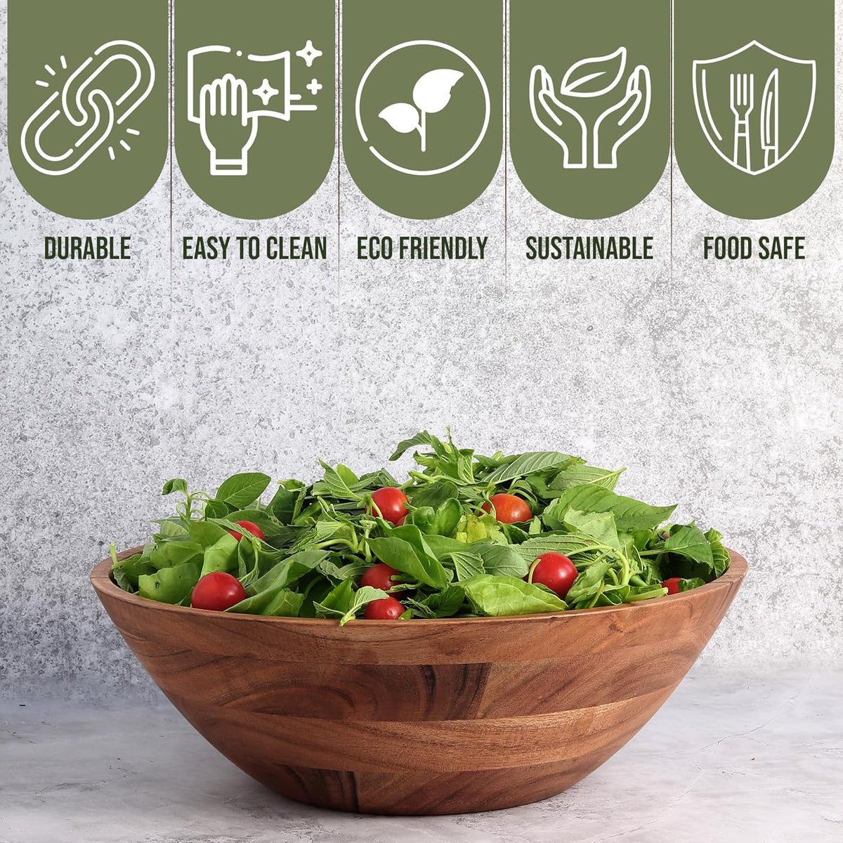 Luxe Designs Wooden Salad Bowl Set - Food Safe & Sustainable Decorative Bowl - Wood Bowl for