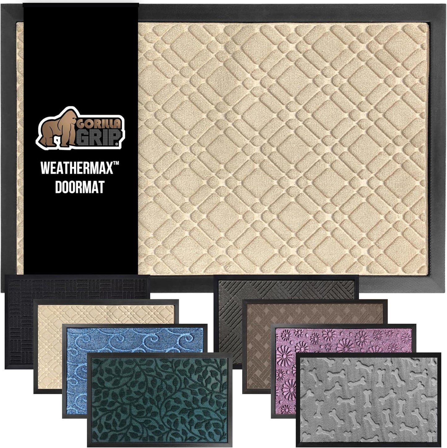 GORILLA GRIP 100% Waterproof All-Season WeatherMax Doormat US Designed Natural Rubber, Stain and
