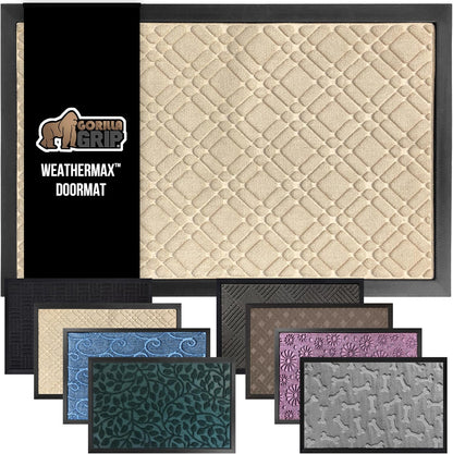 GORILLA GRIP 100% Waterproof All-Season WeatherMax Doormat US Designed Natural Rubber, Stain and