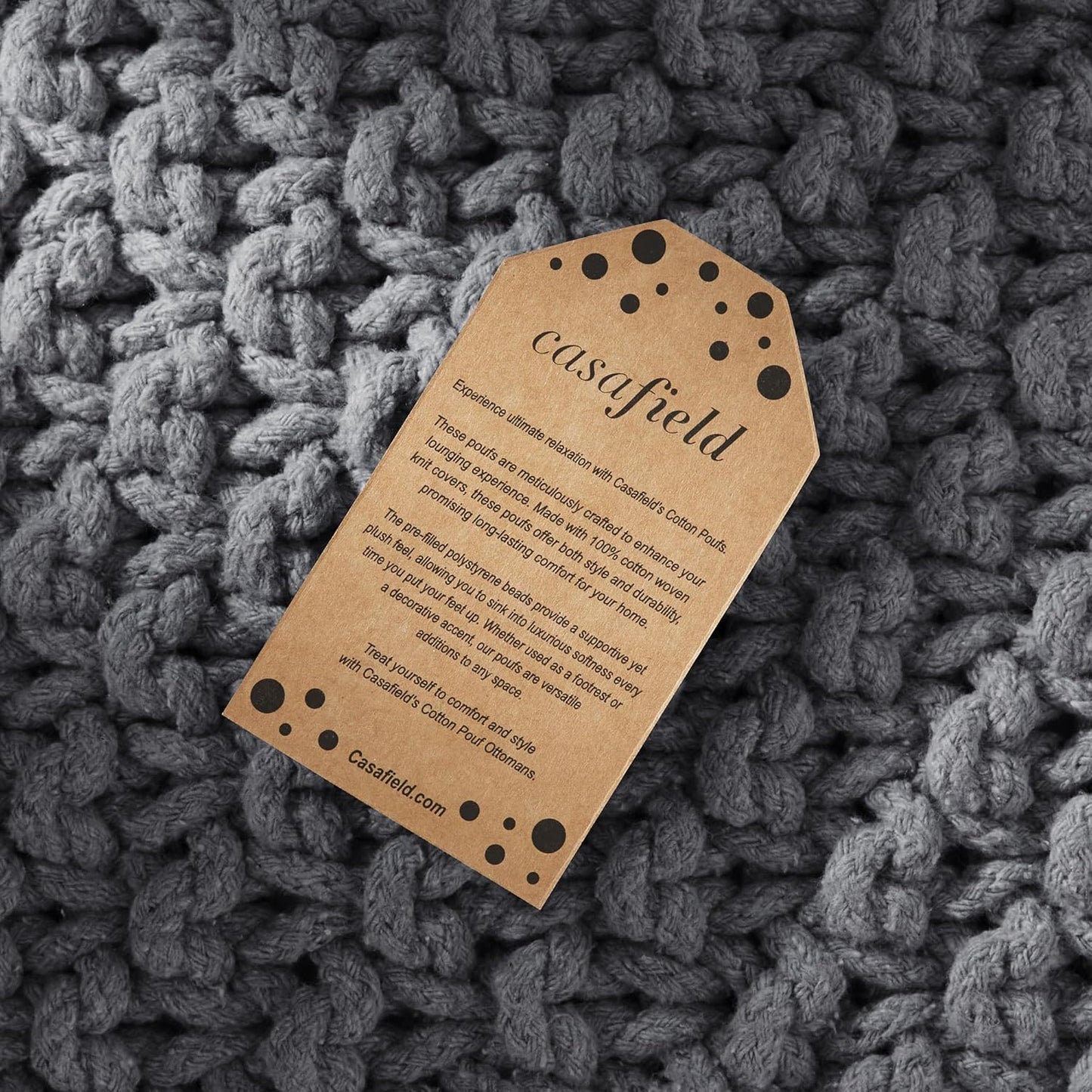 Casafield Square Pouf Ottoman, Dark Gray 18.5" W x 18.5" D x 14.5" H Cotton Knit Foot Stool - Boho