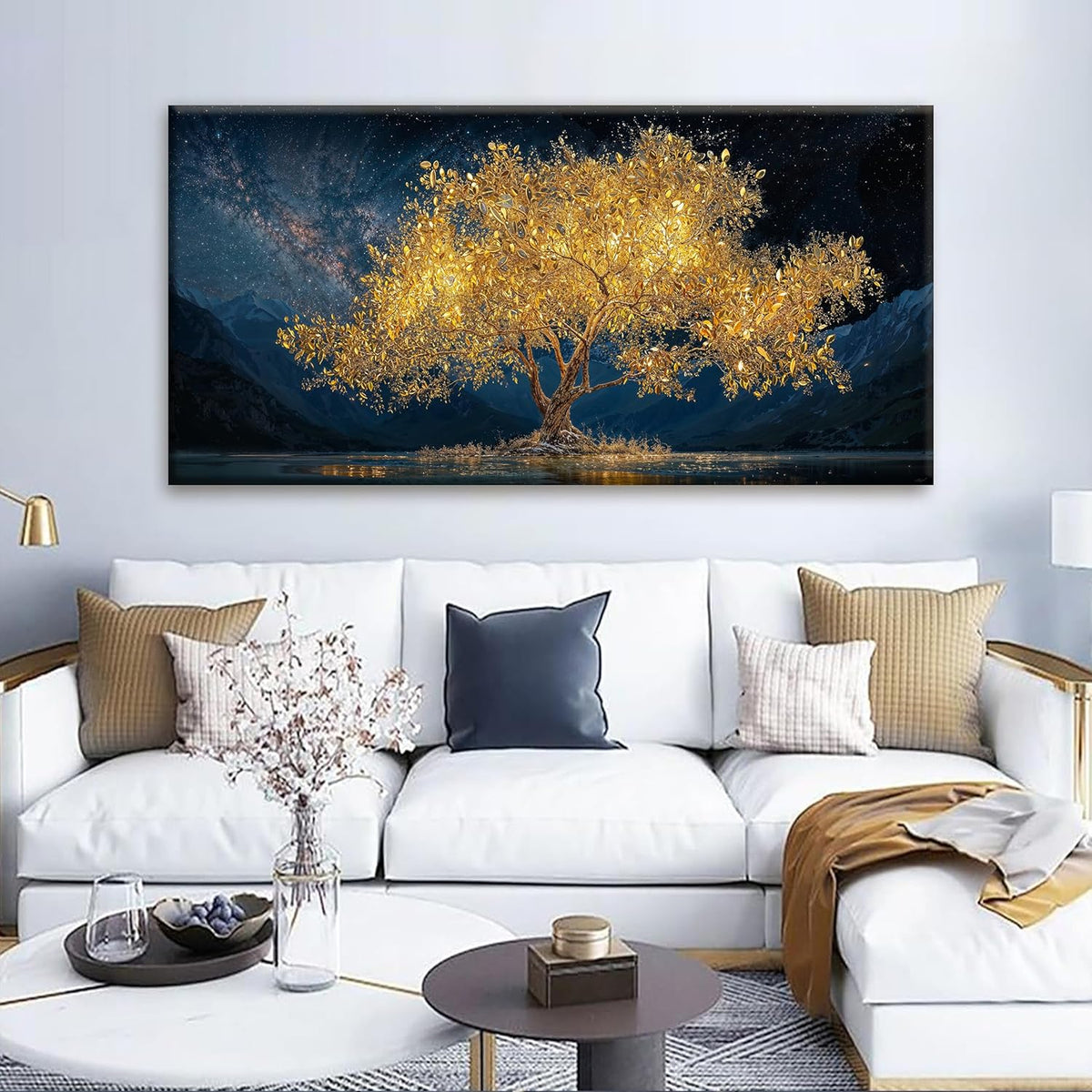 Tsomzxng Canvas Wall Art Decor Modern Large Wall Art For Living Room 29 X 58 Inches Gold Tree Of
