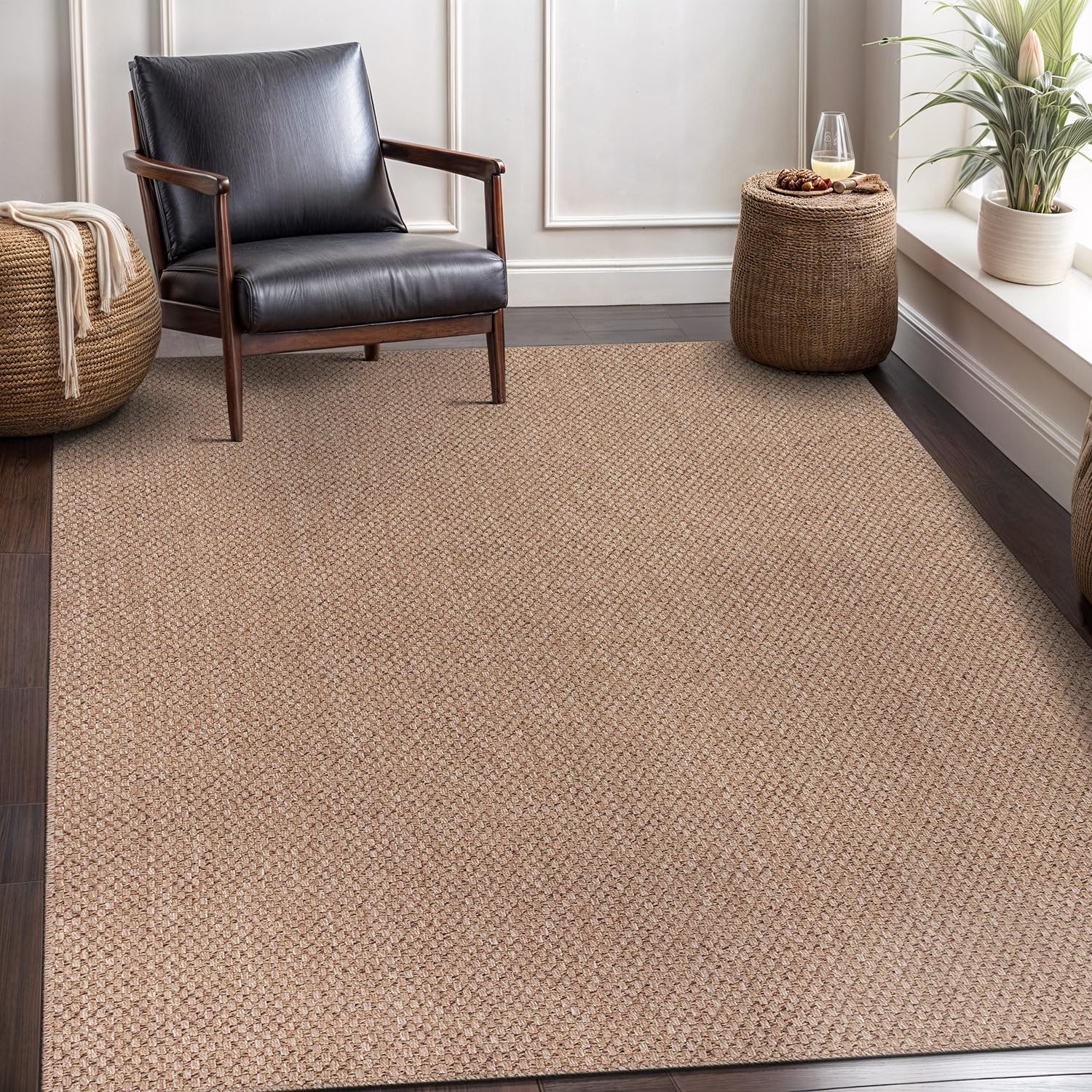 CAMILSON Easy Jute Rug 9x12, Large Indoor Outdoor Natural Color Farmhouse Area Rugs for Living Room