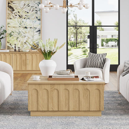 Lift Top Coffee Table with Storage, Modern Coffee Table with Arched Design, 31.5" Square Tea Table