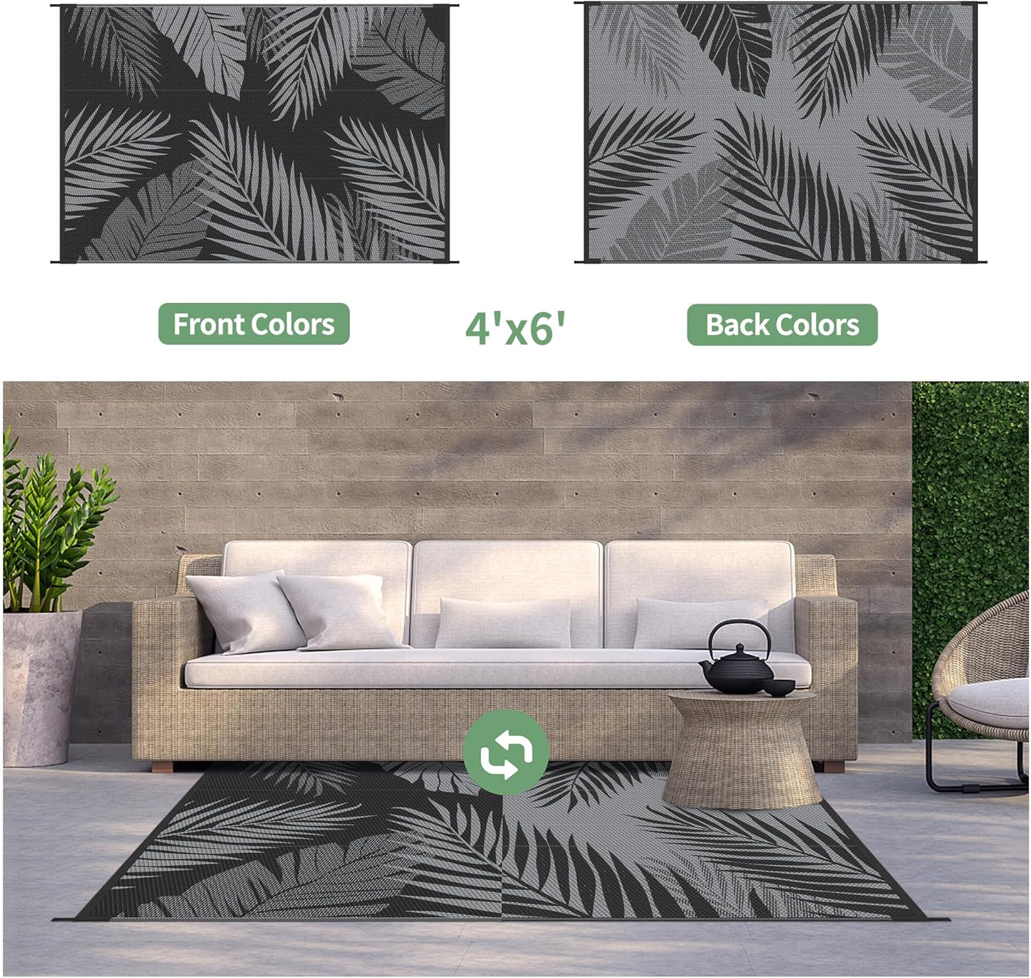 GENIMO Outdoor Rug 4' x 6' Waterproof for Patios Clearance, Reversible Outdoor Plastic Straw
