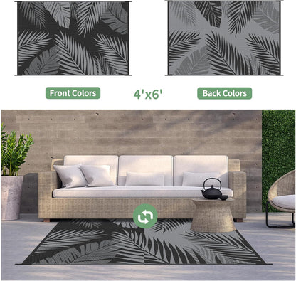 GENIMO Outdoor Rug 4' x 6' Waterproof for Patios Clearance, Reversible Outdoor Plastic Straw