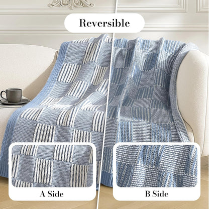 Amélie Home Chenille Knit Throw Blanket for Couch, Checkered Texture Decorative Soft Blanket for