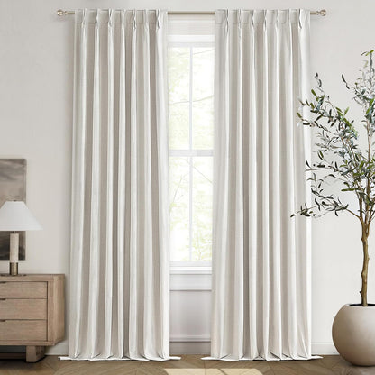 8-3/4FT Extra Long Curtains for Bedroom, Lush Decor 105 Inch Linen Blackout Light Blocking Nursery