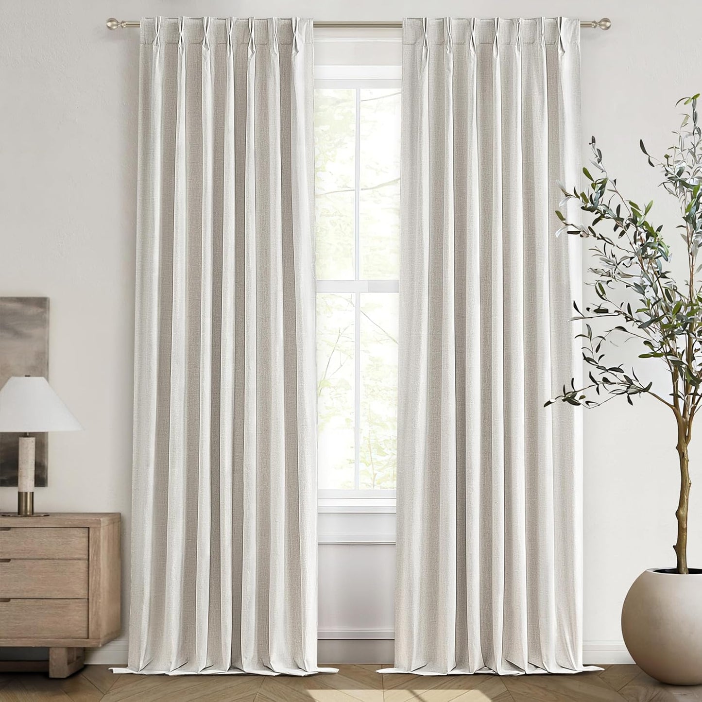 Extra Long Floor to Ceiling 132 Inch Viral Curtains for Living Room, Pinch Pleated Cream Blackout