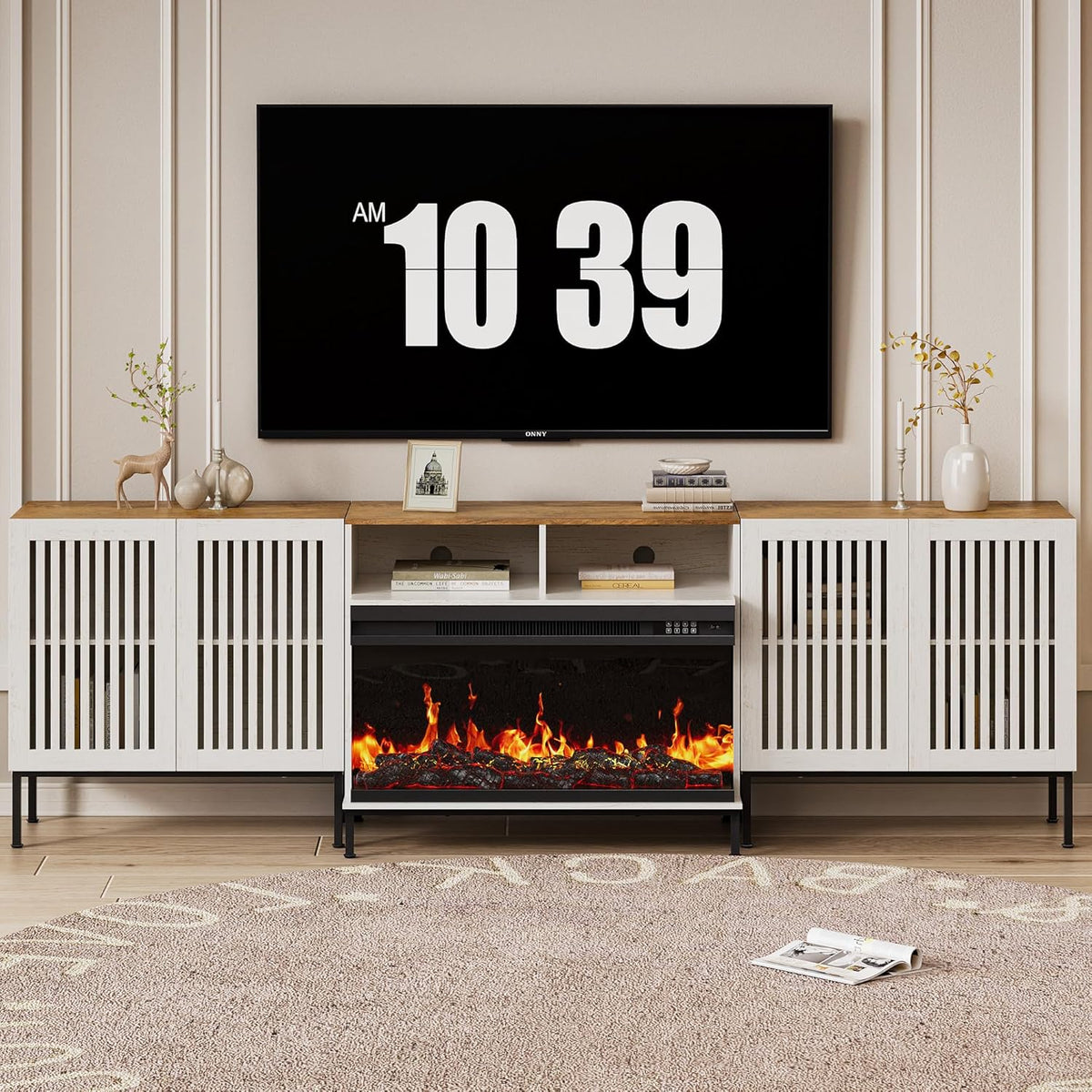 3-Sided Glass Farmhouse Fireplace TV Stand for TVs Up to 100 Inch, Entertainment Center with 36"