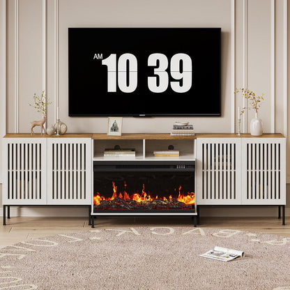 3-Sided Glass Farmhouse Fireplace TV Stand for TVs Up to 100 Inch, Entertainment Center with 36"