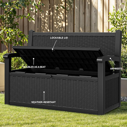 YITAHOME 70 Gallon Deck Bench with Storage, Outdoor Storage Box Bench with Armrests for Patio