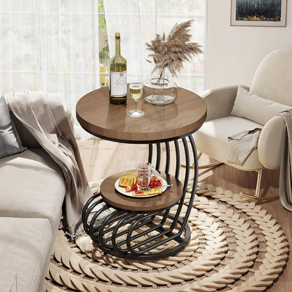 Tribesigns Round End Side Table: 2 Tiers Side Table Set of 2, Vintage End Table for Living Room