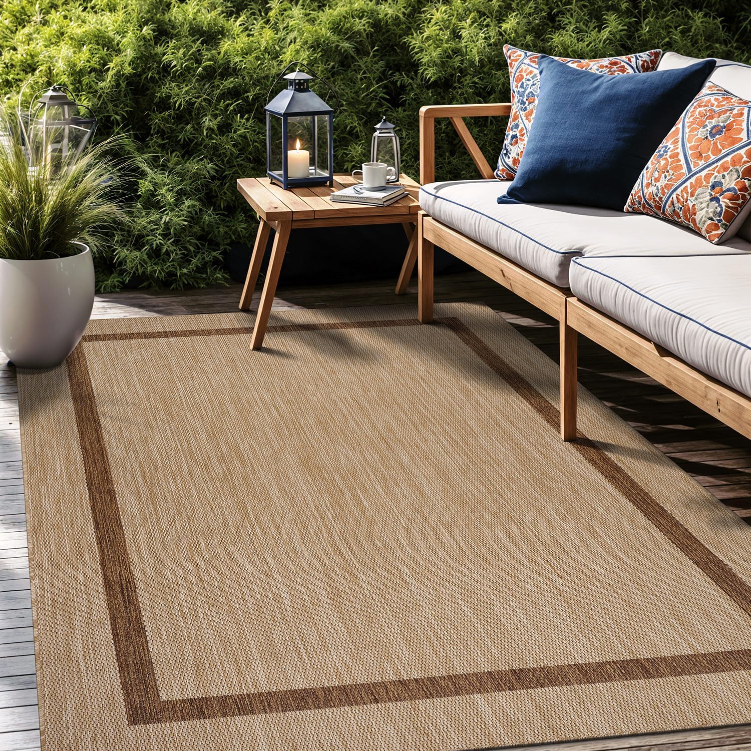 Bordered Outdoor Rug 6x9 Washable Outside Carpet for Indoor Patio Porch Waterproof Easy Cleaning