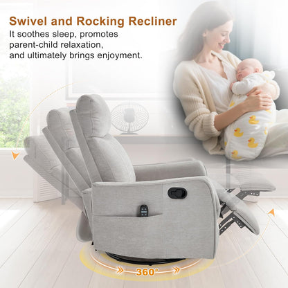 Manual Swivel Rocker Recliner Chair for Adults, Overstuffed Reclining Glider Chair for Nursing with