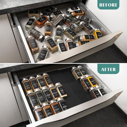 Spice Drawer Organizer - Expandable Spice Rack for Drawer, Black Seasoning Organizer for Drawer