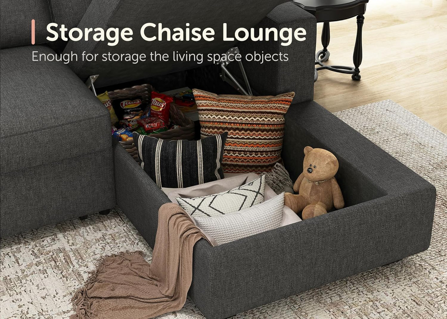 HONBAY Sectional Sleeper Sofa with Pull Out Bed U-Shape Sectional Couch Sleeper Bed with Storage