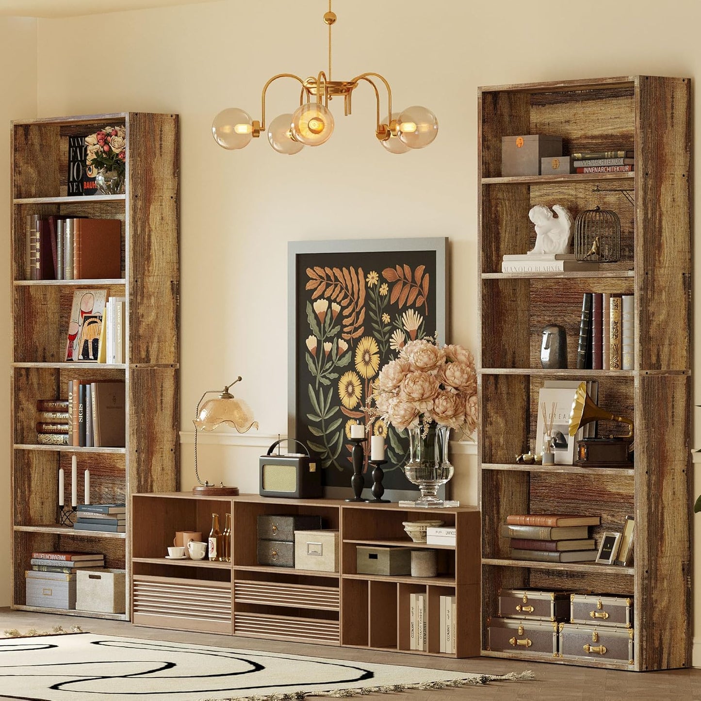 IRONCK Bookshelves and Bookcases Set of 2 Floor Standing 6 Tiers Display Storage Shelves 70 in Tall