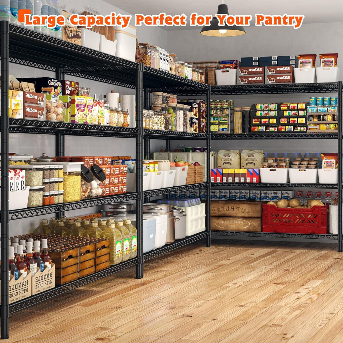 REIBII 60" W Storage Shelves 2878LBS Wire Shelving Unit with Wheels Heavy Duty Metal Shelving