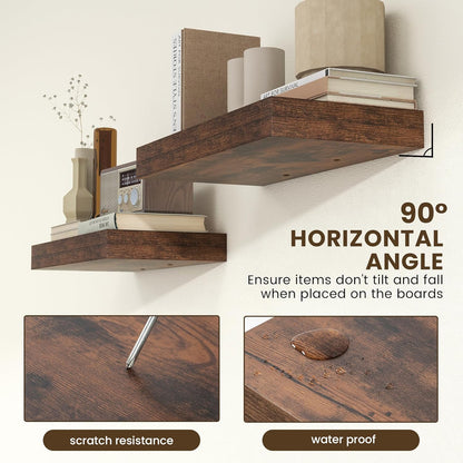 Deep Floating Shelves, 12 Inch Deep Rustic Floating Shelves Set of 2, 24 Inch Large Wall Mounted