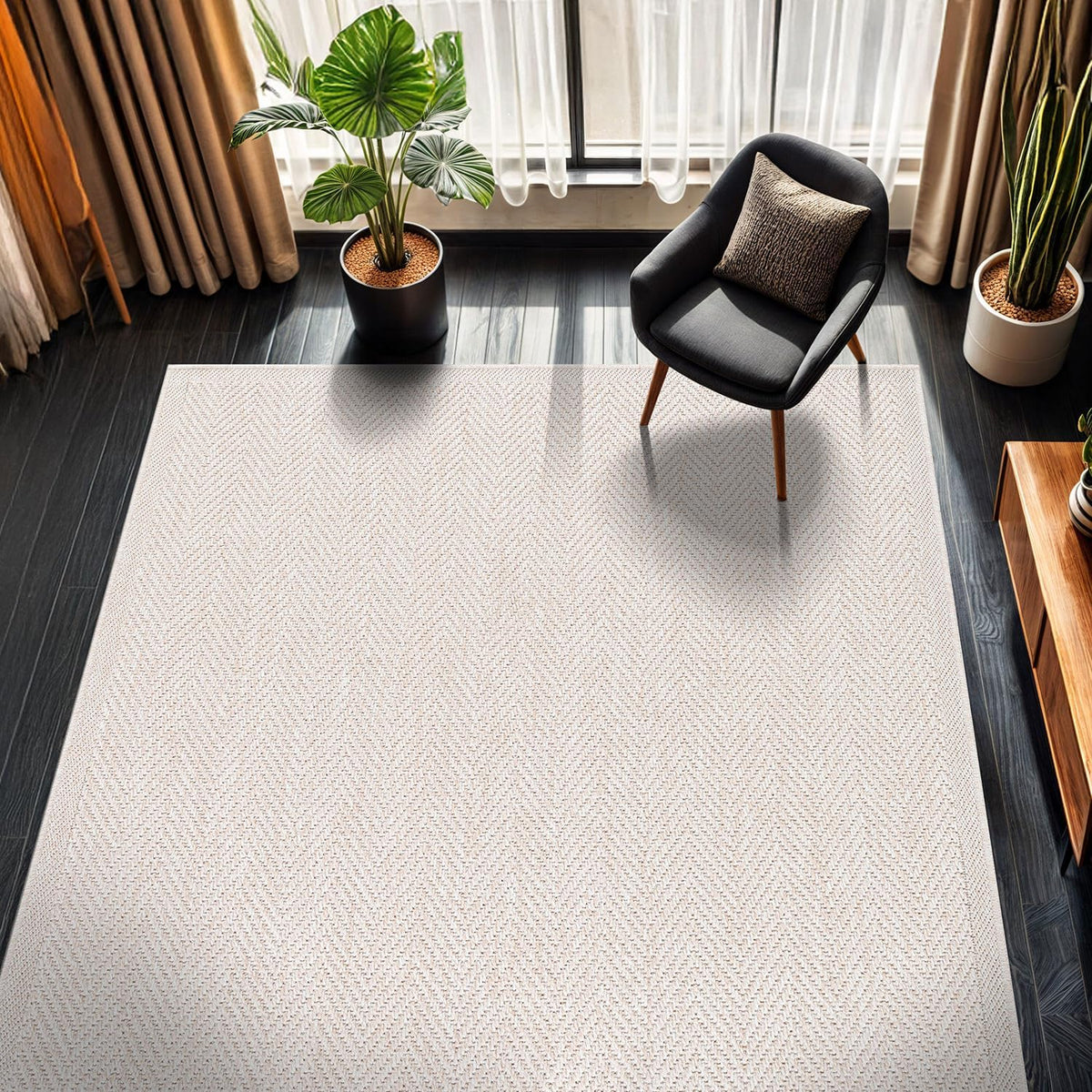 CAMILSON Easy Jute Rug 5x7, Indoor Outdoor Off-White Color Fiber Area Rugs for Living Room Patio