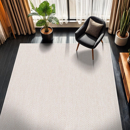 CAMILSON Easy Jute Rug 5x7, Indoor Outdoor Off-White Color Fiber Area Rugs for Living Room Patio